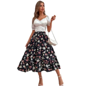 Allover Floral Print Ruffle Hem Skirt