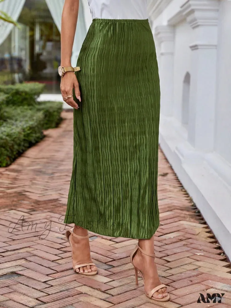 Amy Fashion - Solid Plisse Longline Skirt
