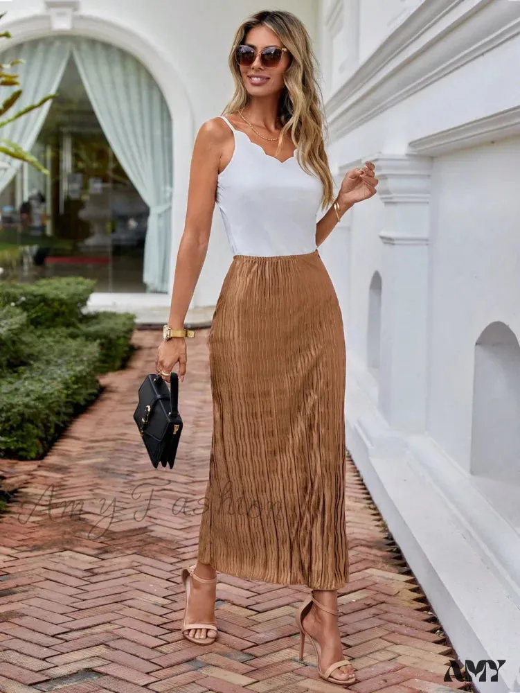 Amy Fashion - Solid Plisse Longline Skirt