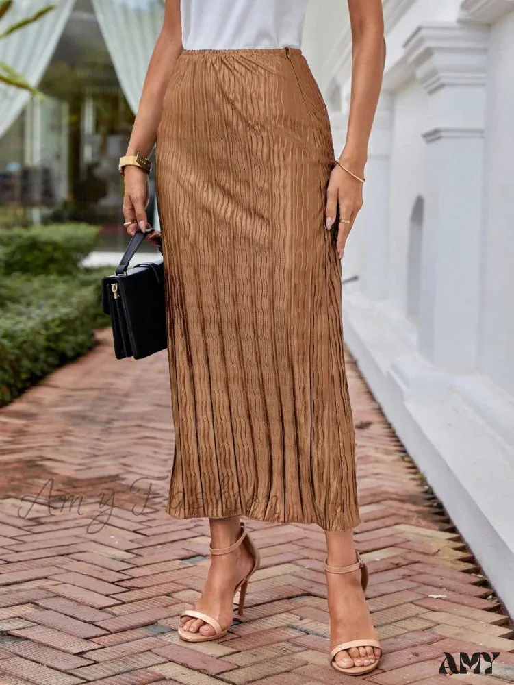 Amy Fashion - Solid Plisse Longline Skirt