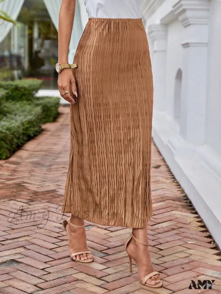 Amy Fashion - Solid Plisse Longline Skirt