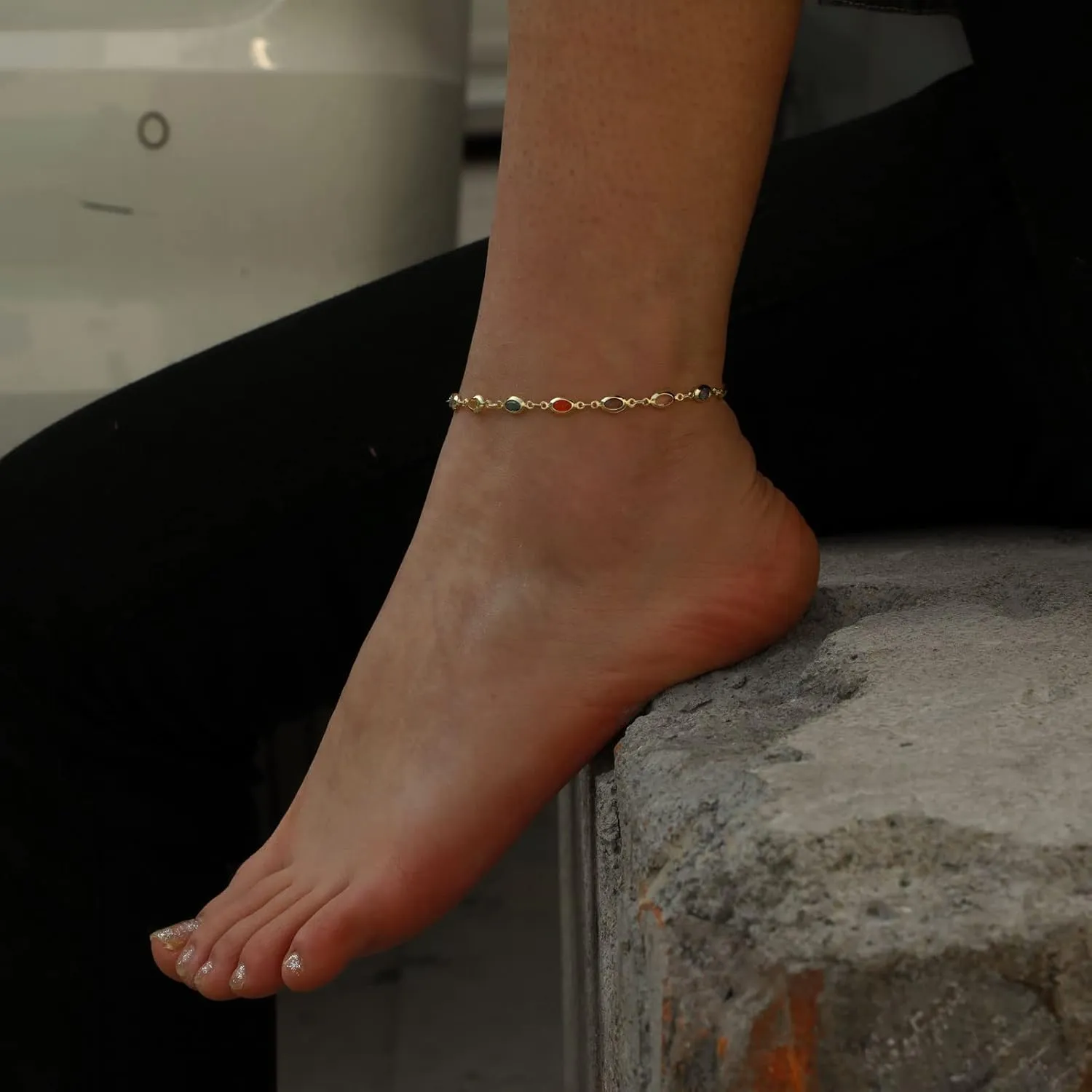 Anklet for Women 14K Gold Plated Ankle Bracelets Silver Anklet Waterproof Pearl Cubic Zirconia Rhinestone Heart Beads Herringbone Cuba Link Chain Anklets Dainty Jewelry