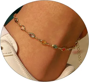 Anklet for Women 14K Gold Plated Ankle Bracelets Silver Anklet Waterproof Pearl Cubic Zirconia Rhinestone Heart Beads Herringbone Cuba Link Chain Anklets Dainty Jewelry