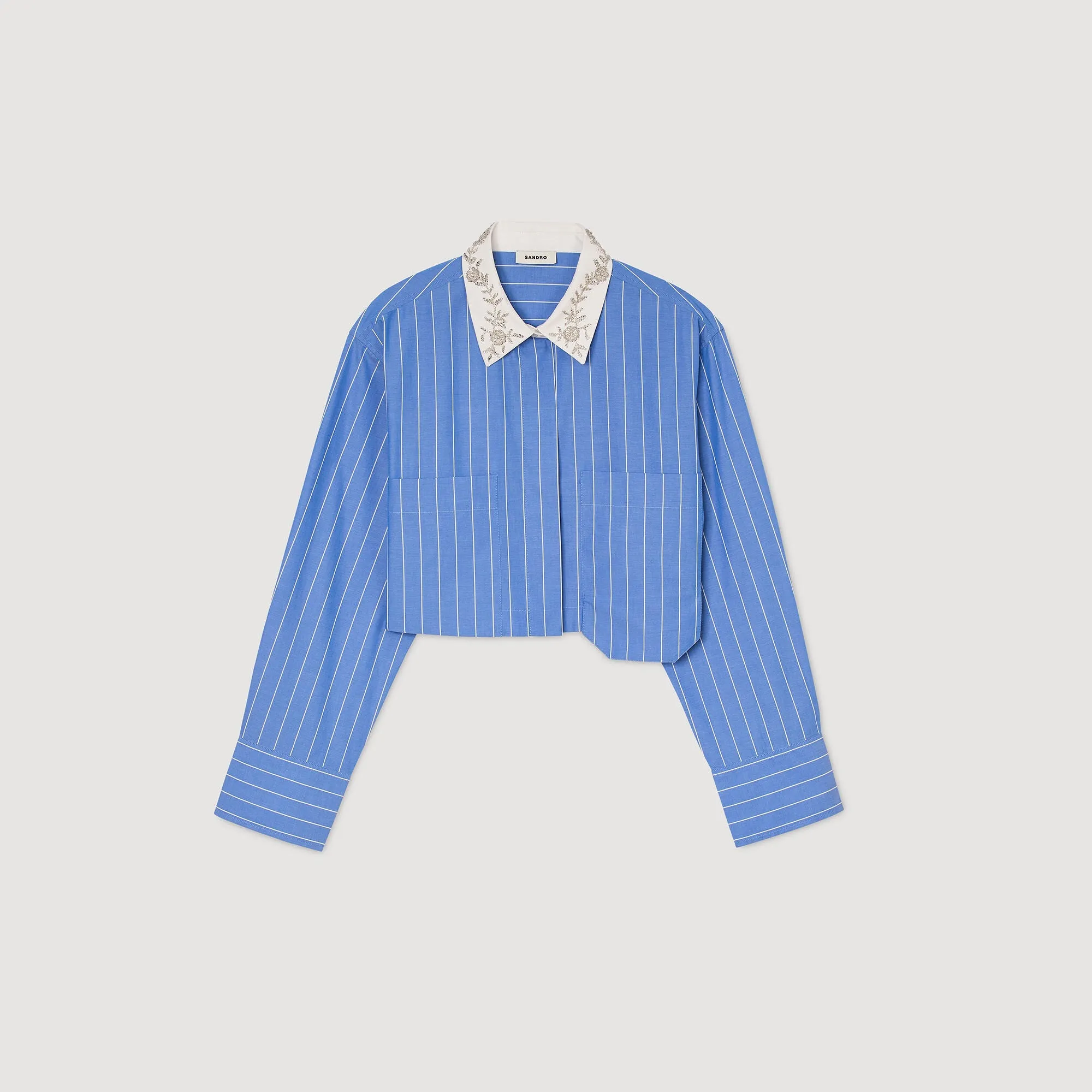 Astrid Striped Cropped Shirt Sky Blue