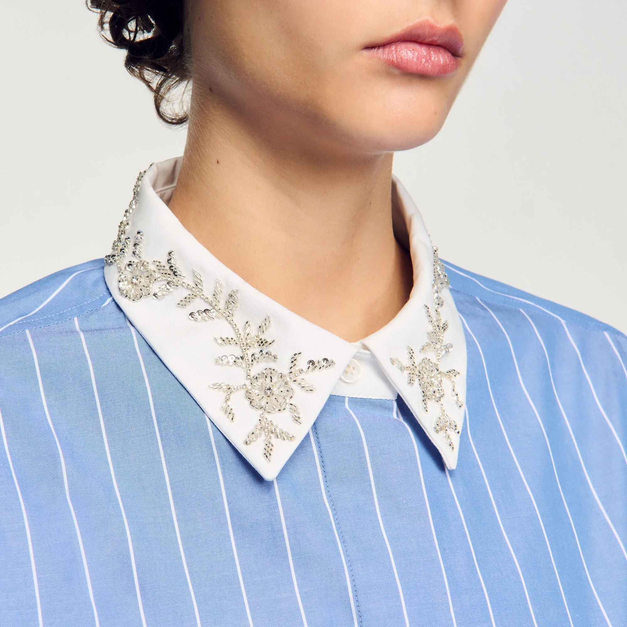 Astrid Striped Cropped Shirt Sky Blue