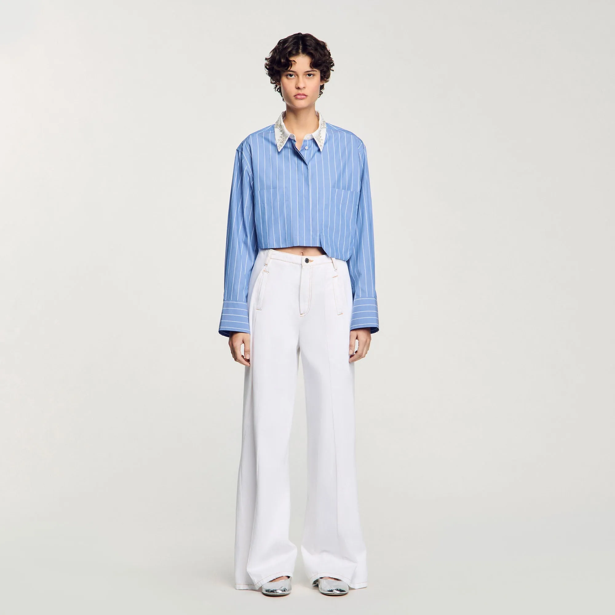 Astrid Striped Cropped Shirt Sky Blue