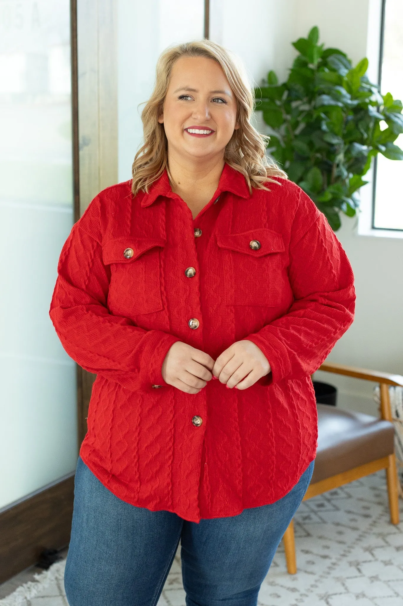 Cable Knit Shacket - Red by Michelle Mae
