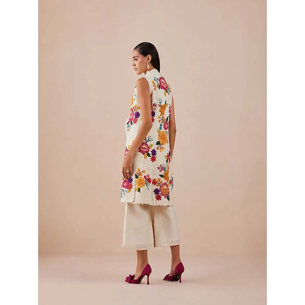 CHANDRIMA Ivory Quilted And Applique Jacket