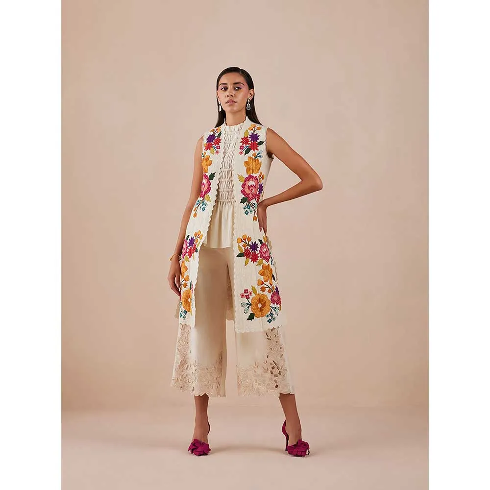 CHANDRIMA Ivory Quilted And Applique Jacket