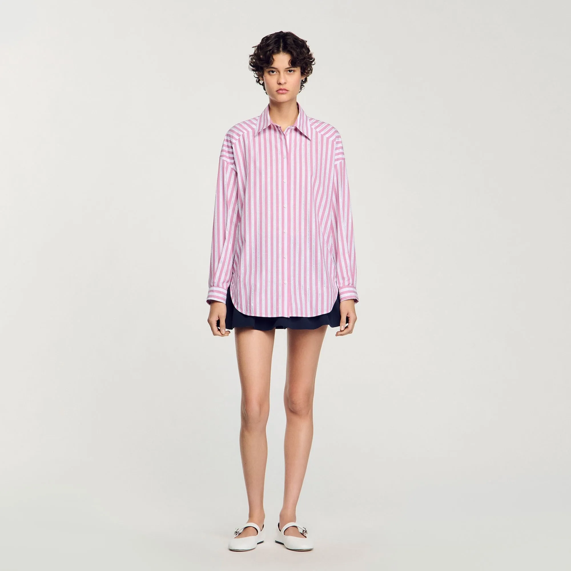 Charlie Striped Rhinestone Shirt Pink
