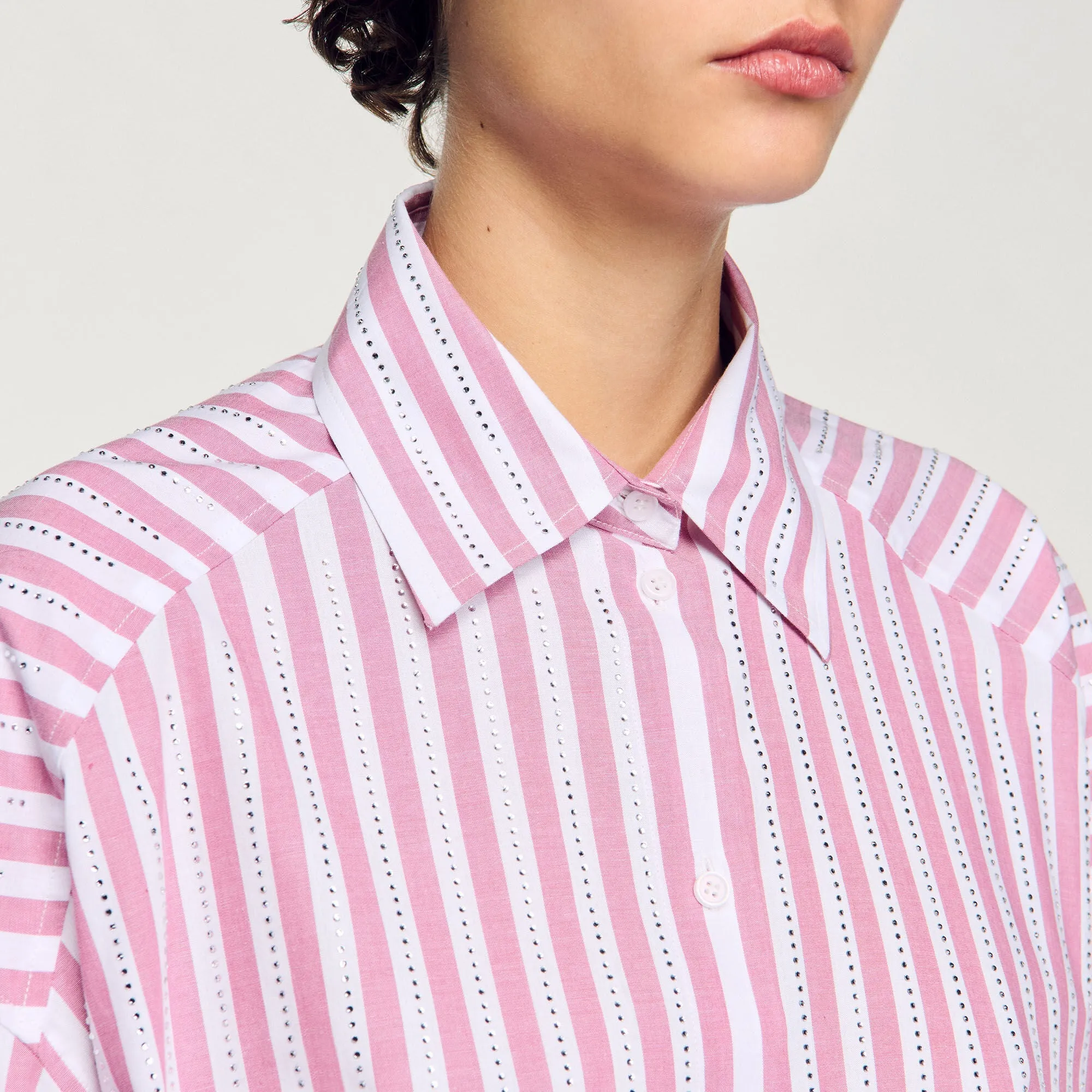Charlie Striped Rhinestone Shirt Pink