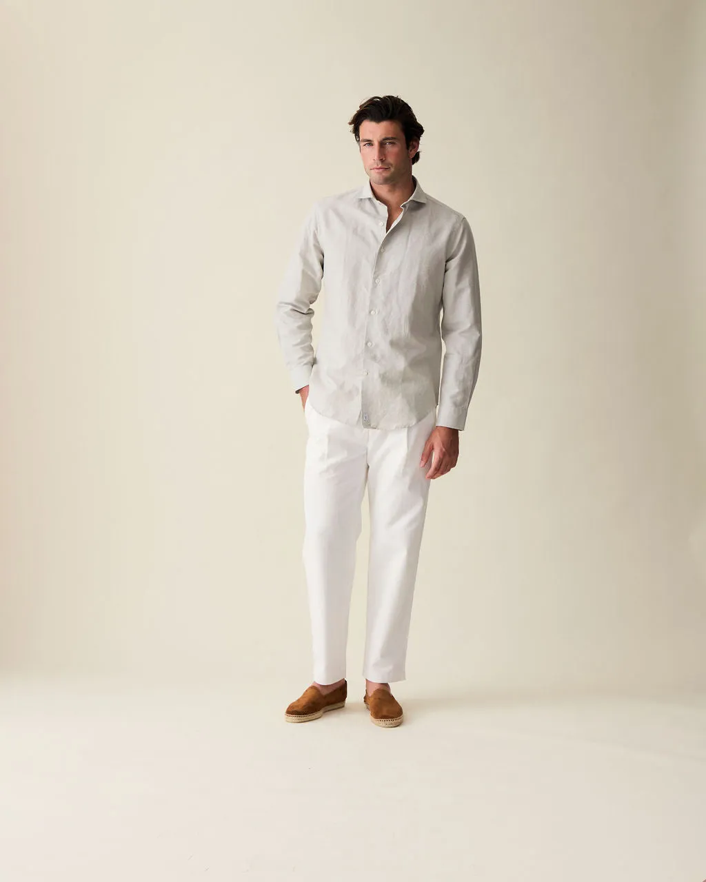 Classic Greige Linen-Blend Shirt