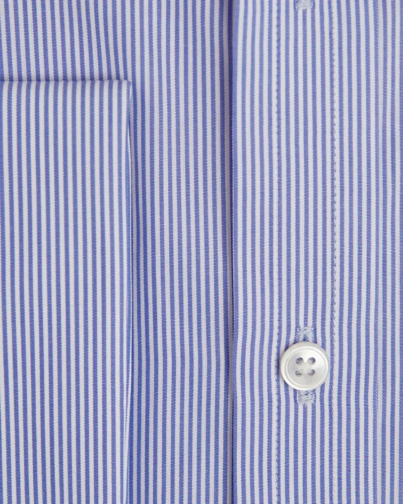Contemporary Fit, Classic Collar, Double Cuff Blue Fine Bengal Stripe
