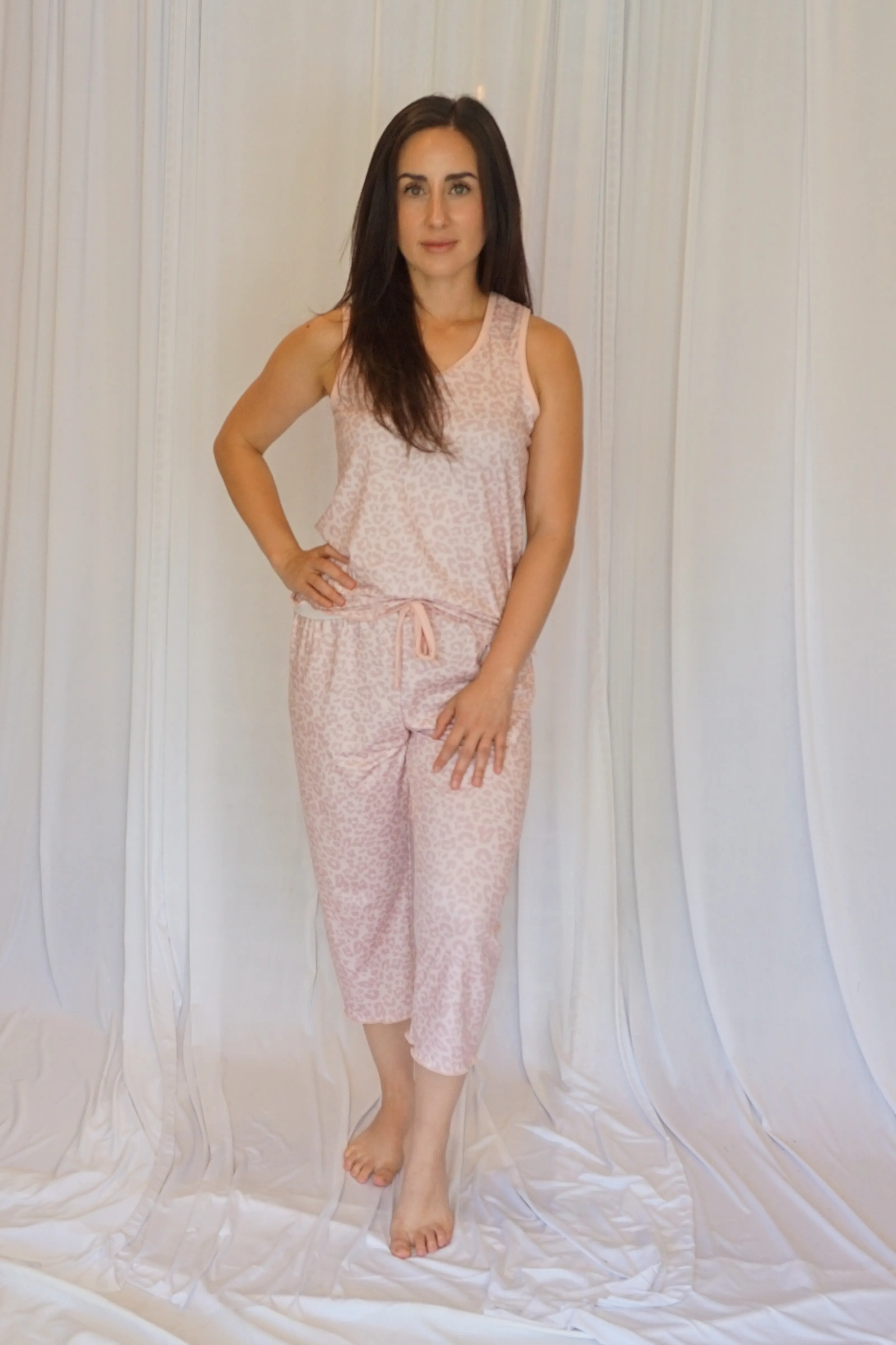 Cozy Pink Leopard Pajama Capris Set