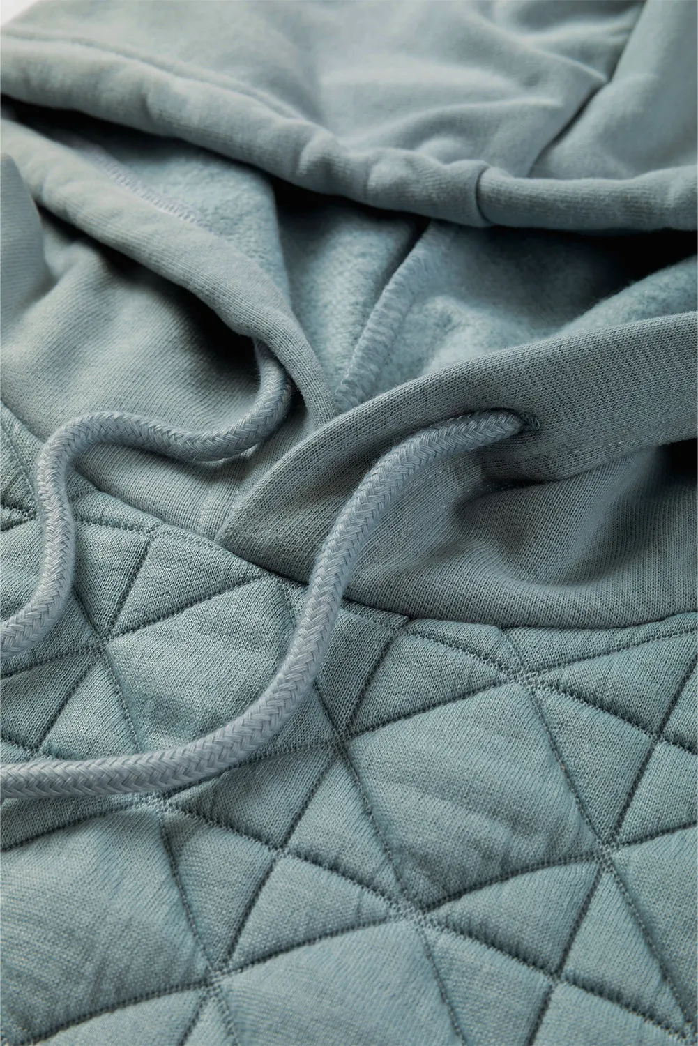 Drop Shoulder Quilted Patchwork Kangaroo Pocket Hoodie
