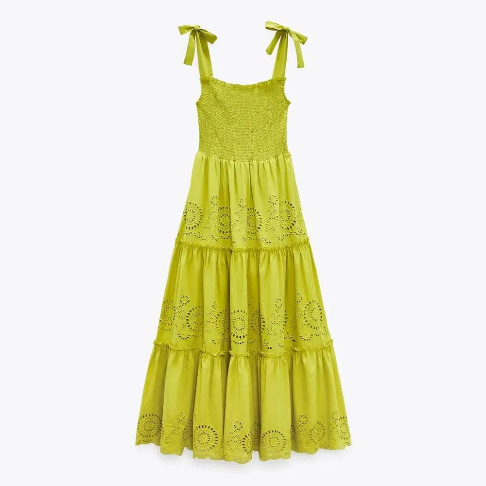 ELEGANT BOWKNOT EMBROIDERED STITCHING DRESS