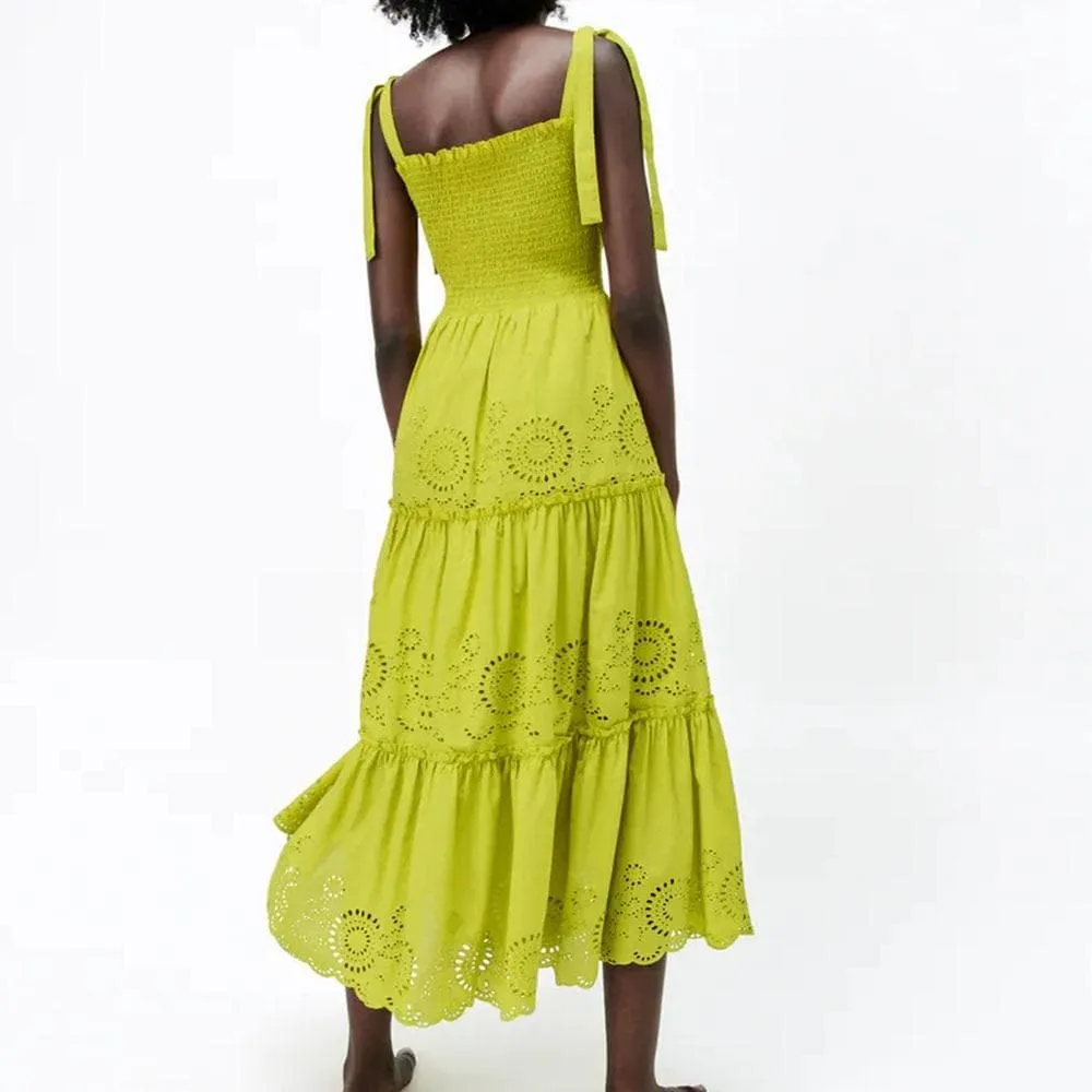 ELEGANT BOWKNOT EMBROIDERED STITCHING DRESS