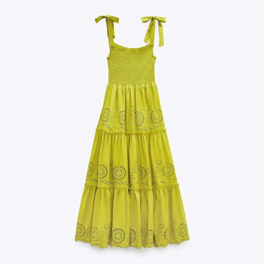 ELEGANT BOWKNOT EMBROIDERED STITCHING DRESS
