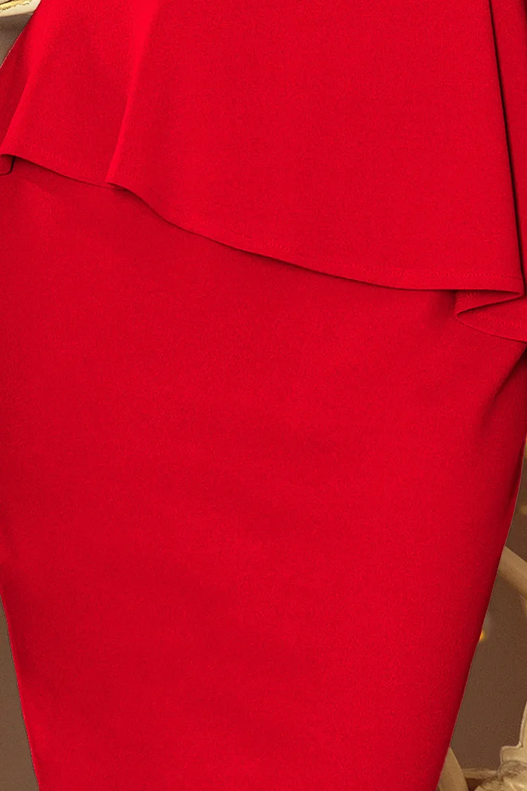 Elegant midi dress with frill - RED