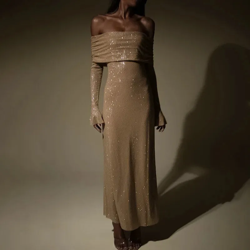 Elegant Strapless Sparkle Maxi Dress