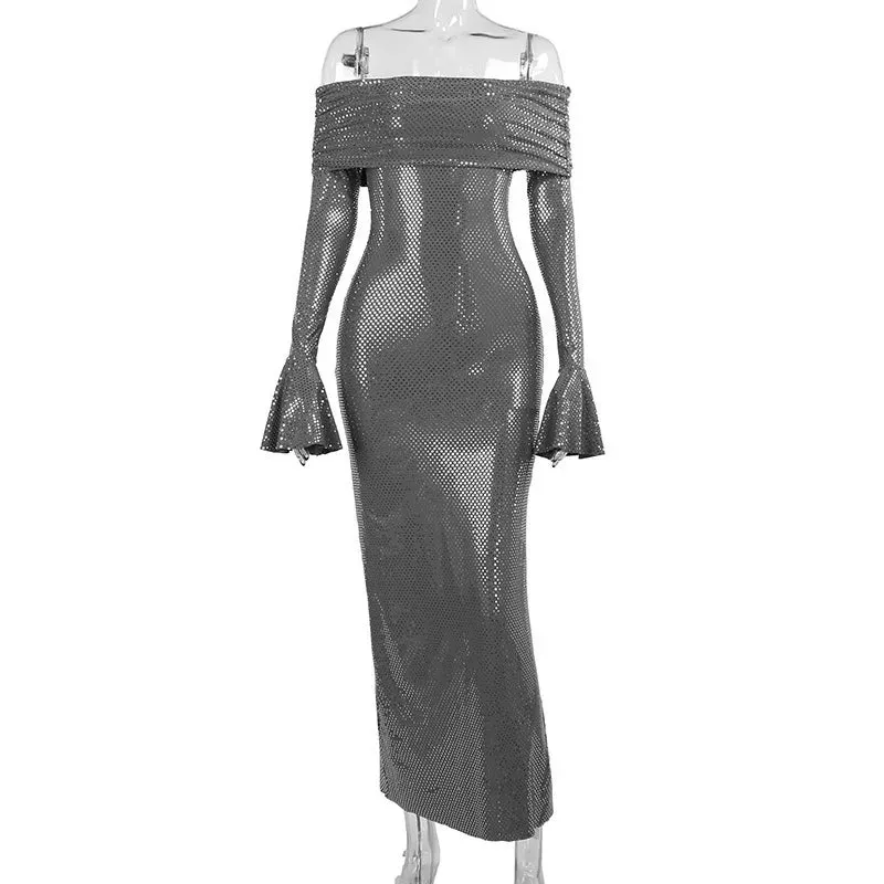 Elegant Strapless Sparkle Maxi Dress