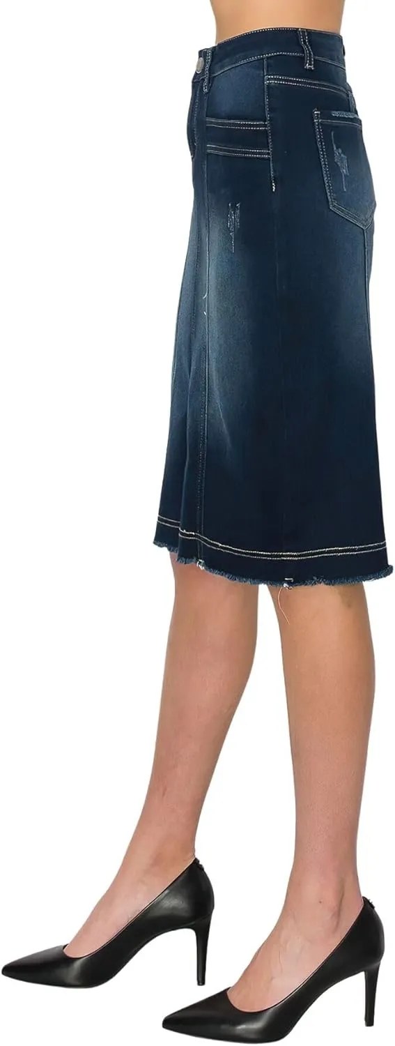 Fashion2Love Women's Juniors/Plus Size Middle - Length Stretch Denim Pencil Skirt (79052)