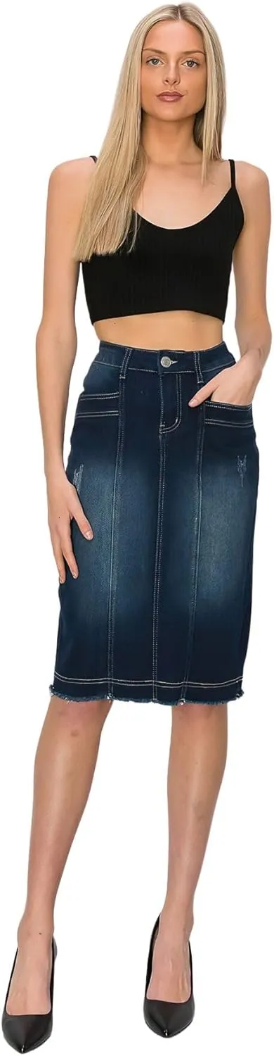 Fashion2Love Women's Juniors/Plus Size Middle - Length Stretch Denim Pencil Skirt (79052)