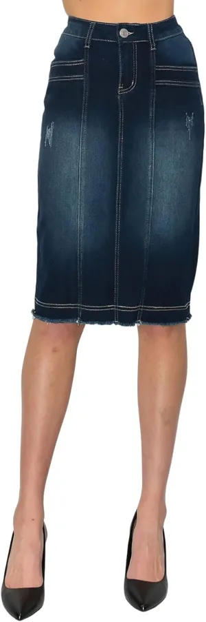 Fashion2Love Women's Juniors/Plus Size Middle - Length Stretch Denim Pencil Skirt (79052)