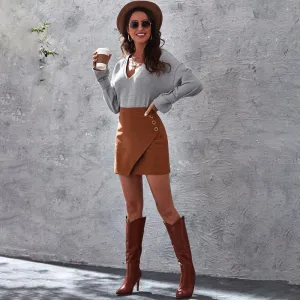 Frenchy Solid Garment Eyelet Mini Skirt