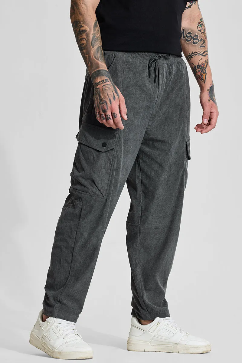 Grey Relaxed Fit Corduroy Cargo Pants