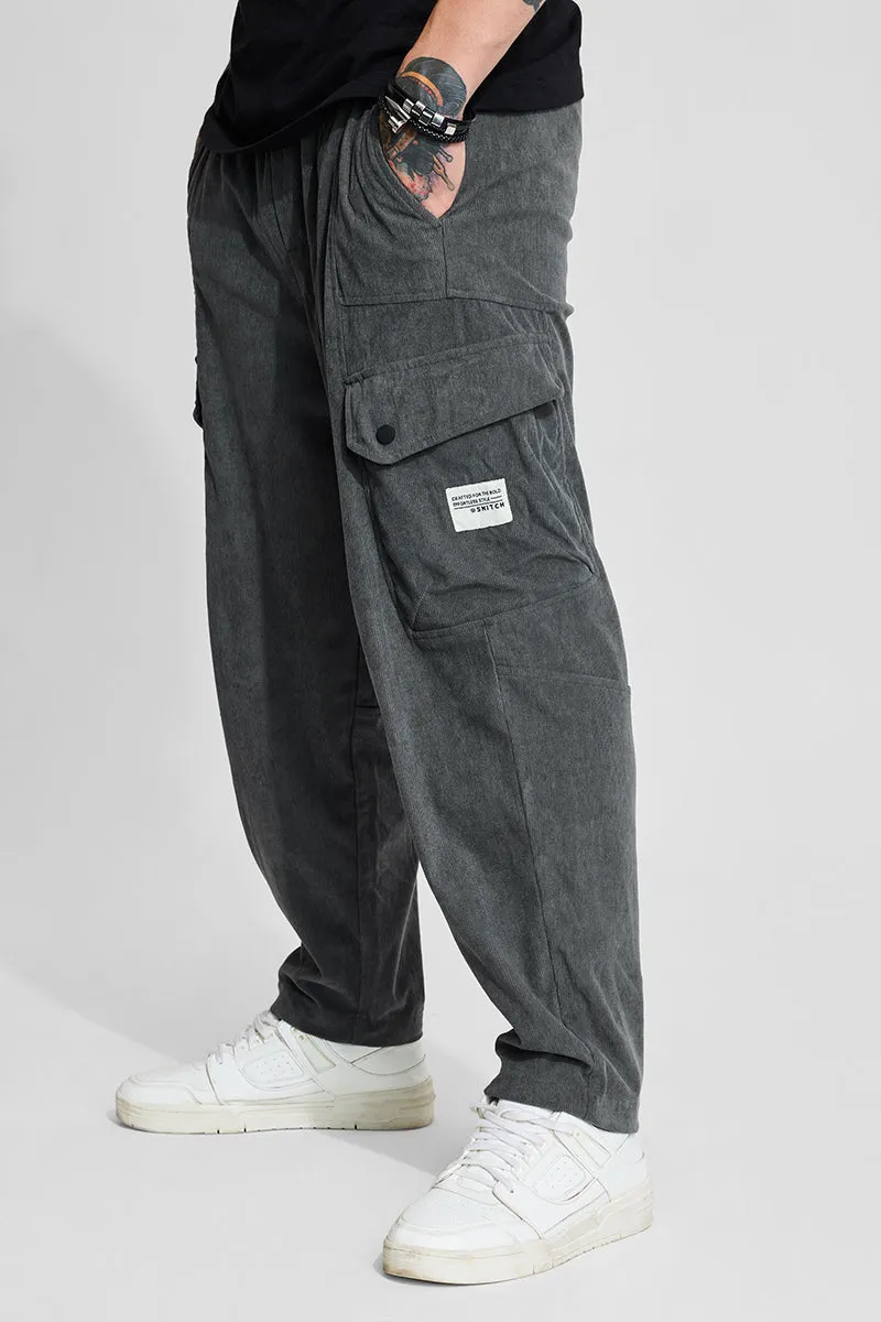 Grey Relaxed Fit Corduroy Cargo Pants
