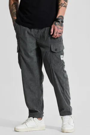 Grey Relaxed Fit Corduroy Cargo Pants