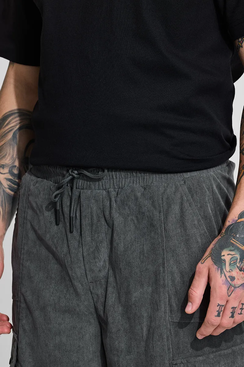Grey Relaxed Fit Corduroy Cargo Pants