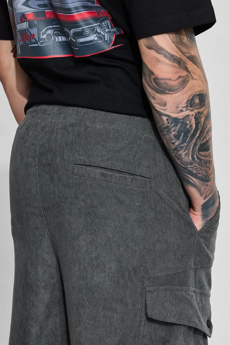 Grey Relaxed Fit Corduroy Cargo Pants