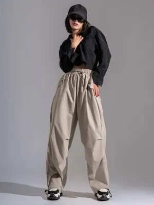 Ivory Nylon Baggy Parachute Pants