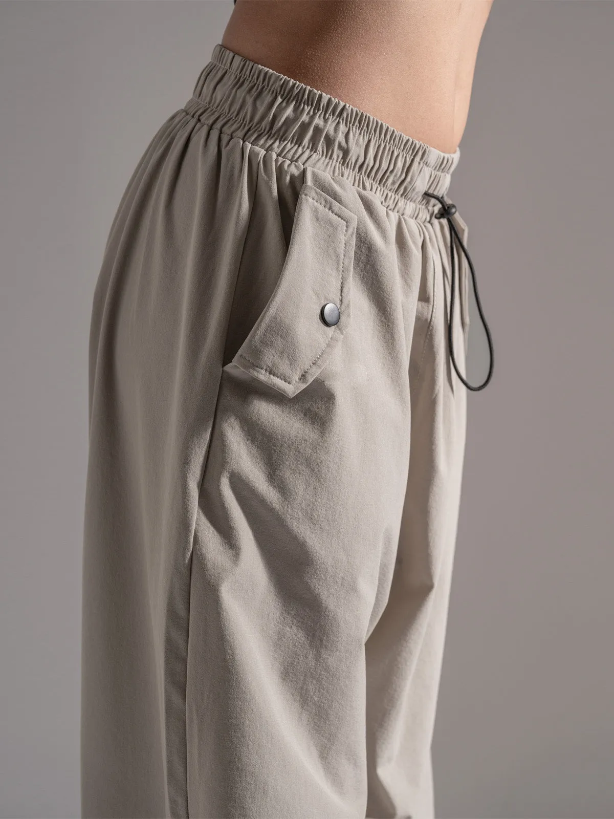 Ivory Nylon Baggy Parachute Pants