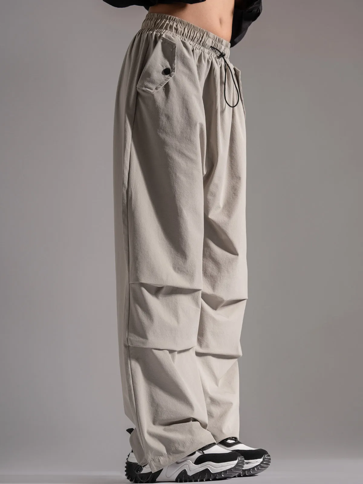 Ivory Nylon Baggy Parachute Pants