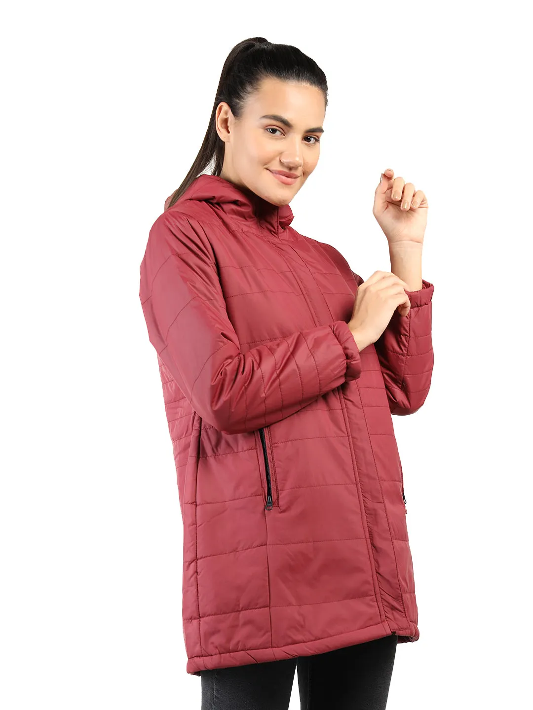 Livfree Ladies Full Sleeve Hoody Solid Regular Fit Jacket- Maroon