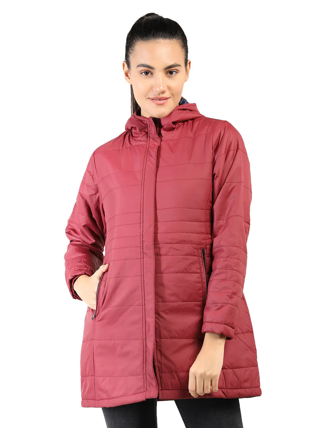 Livfree Ladies Full Sleeve Hoody Solid Regular Fit Jacket- Maroon