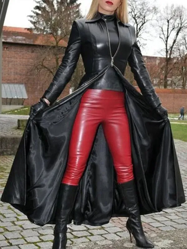 Long Sleeves Loose Solid Color Split-Front Zipper Lapel Jackets Outerwear