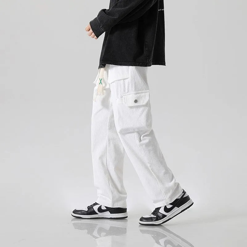 Loose All-matching Corduroy Multi-pocket Straight Cargo Pants