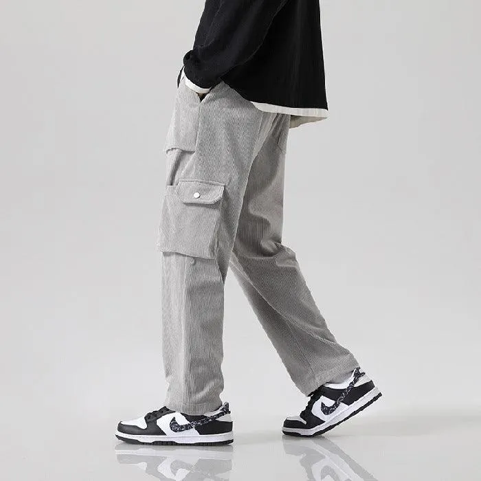 Loose All-matching Corduroy Multi-pocket Straight Cargo Pants