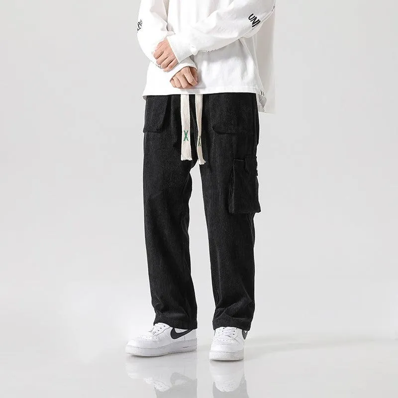 Loose All-matching Corduroy Multi-pocket Straight Cargo Pants