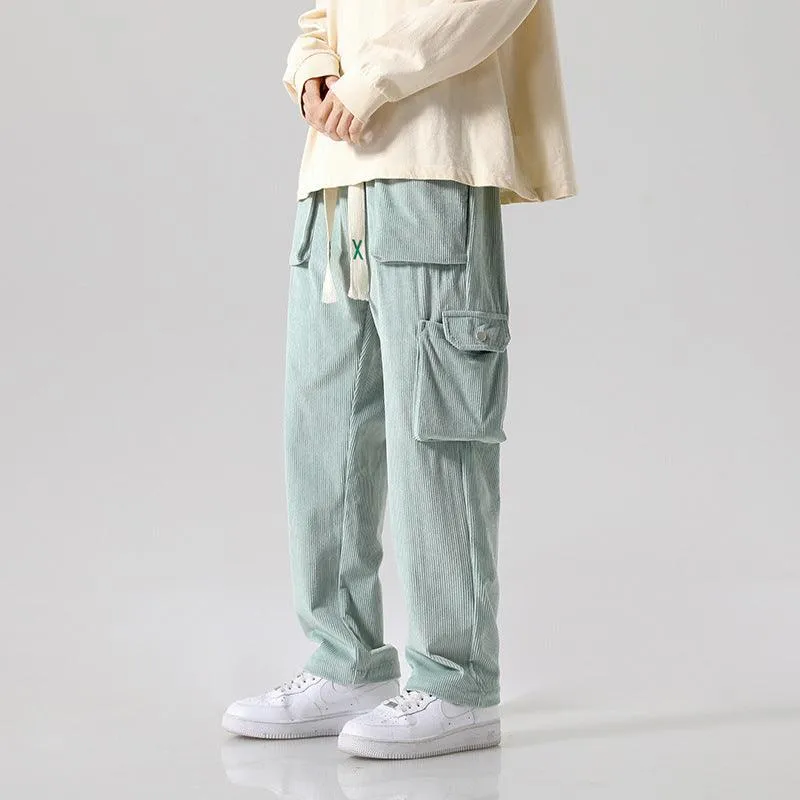 Loose All-matching Corduroy Multi-pocket Straight Cargo Pants