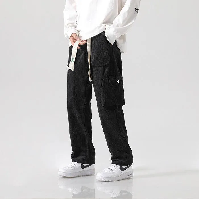 Loose All-matching Corduroy Multi-pocket Straight Cargo Pants
