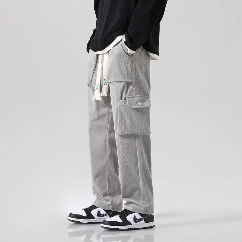 Loose All-matching Corduroy Multi-pocket Straight Cargo Pants