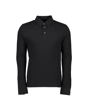 Madoswoon Micro Waffle Half Placket Polo LS - Black