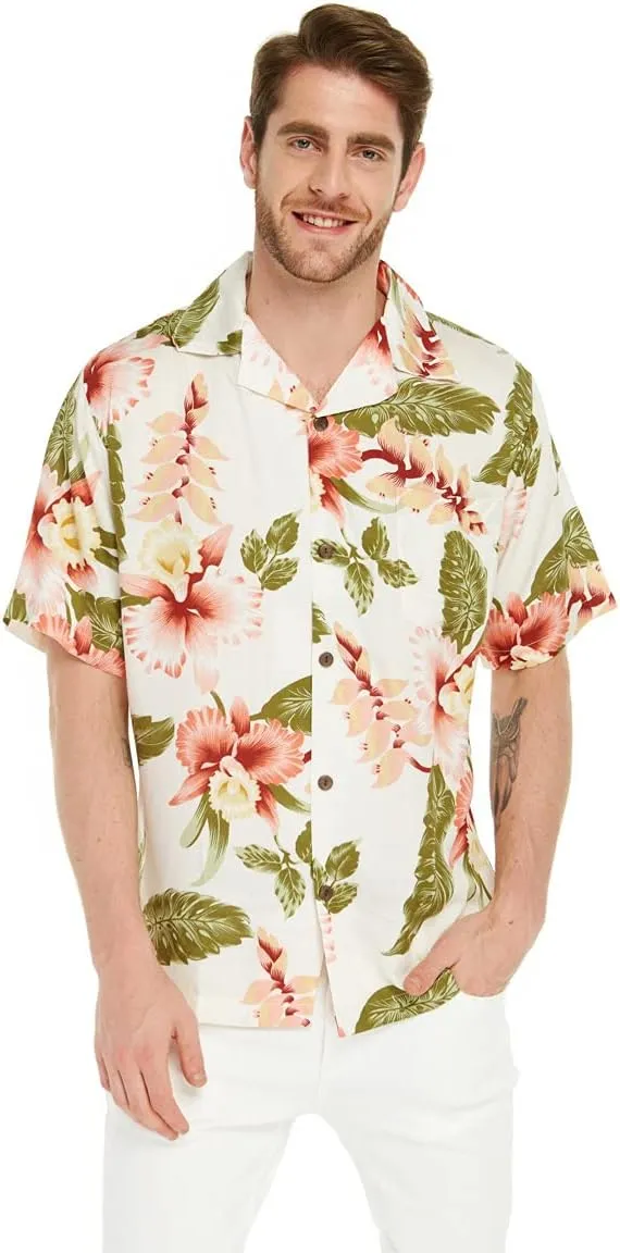 Matchable Couple Hawaiian Luau Shirt or Wide Legged with Pockets Jumpsuit in Rafelsia Cream