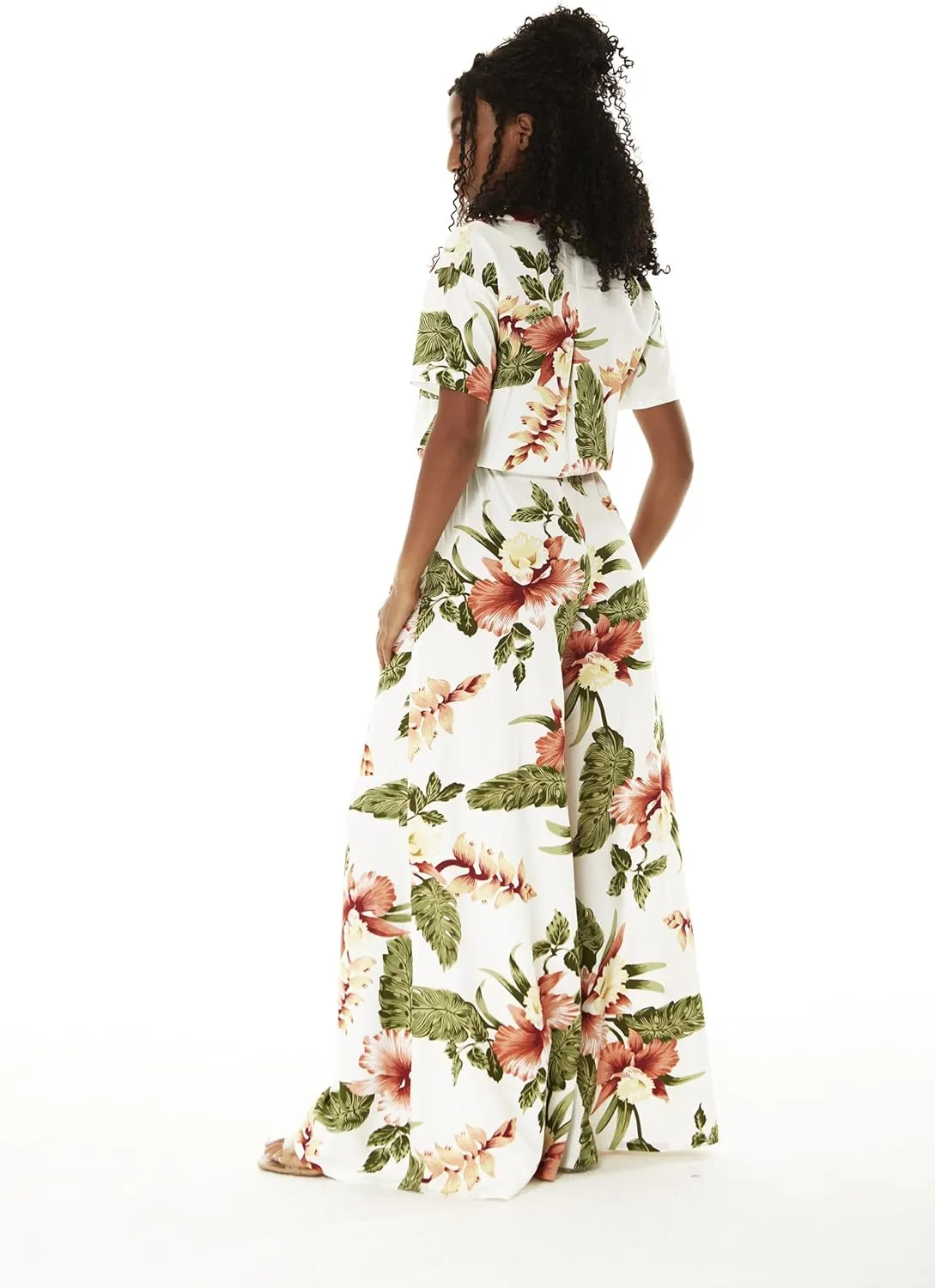 Matchable Couple Hawaiian Luau Shirt or Wide Legged with Pockets Jumpsuit in Rafelsia Cream