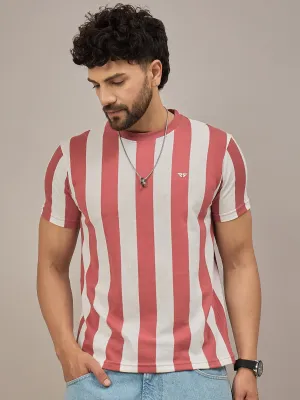 Men Striped T-shirt Rust & White